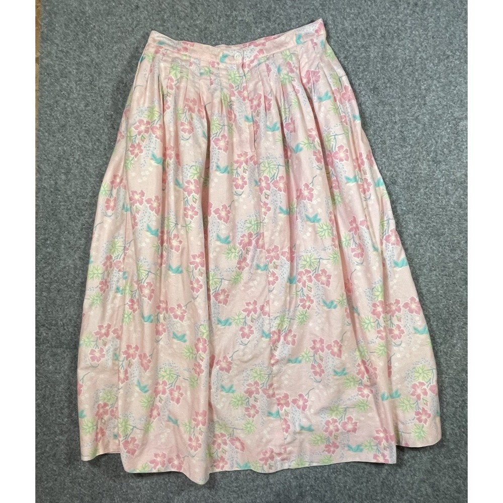 Vintage Susan Bristol Floral Maxi Skirt Sz 14 Pleated Pink Cottagecore USA Made
